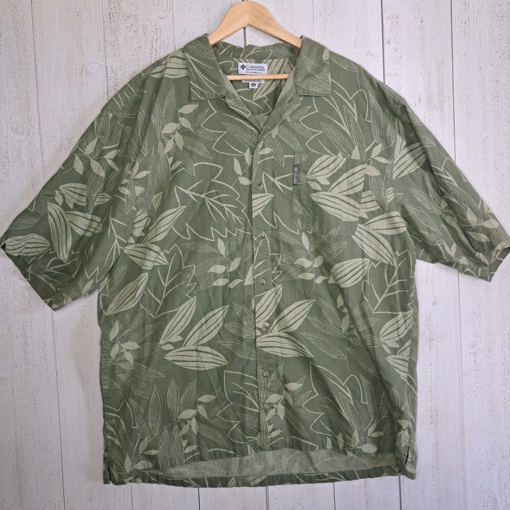Vintage Summer Utility Columbia Hawaiian Shirt Men's 2XL Green Short Sleeve